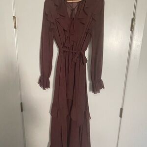 Chic Long Sleeve Brown Dress